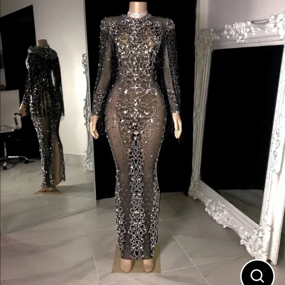 knee length dresses for ladies Rosemary Metallic Mesh Dress with Appliques main image 0